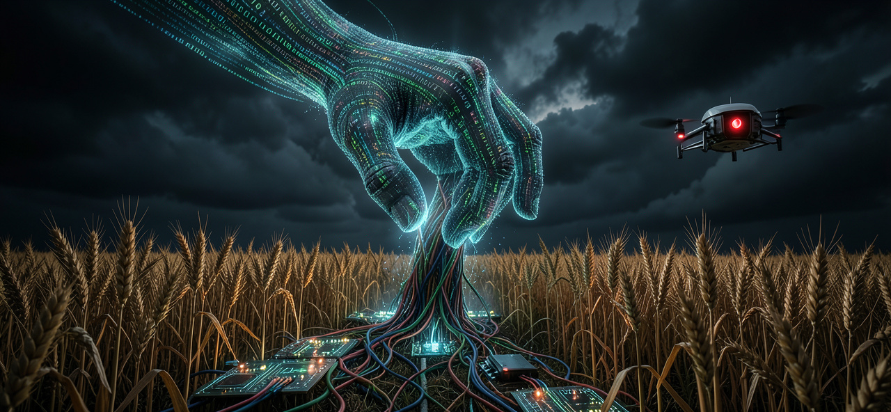 [食物鏈] AI農業演算法雖能預測氣候與增產，但若人類過度依賴數據而喪失耕作智慧，我將成為扼殺糧食自主的無形黑手。