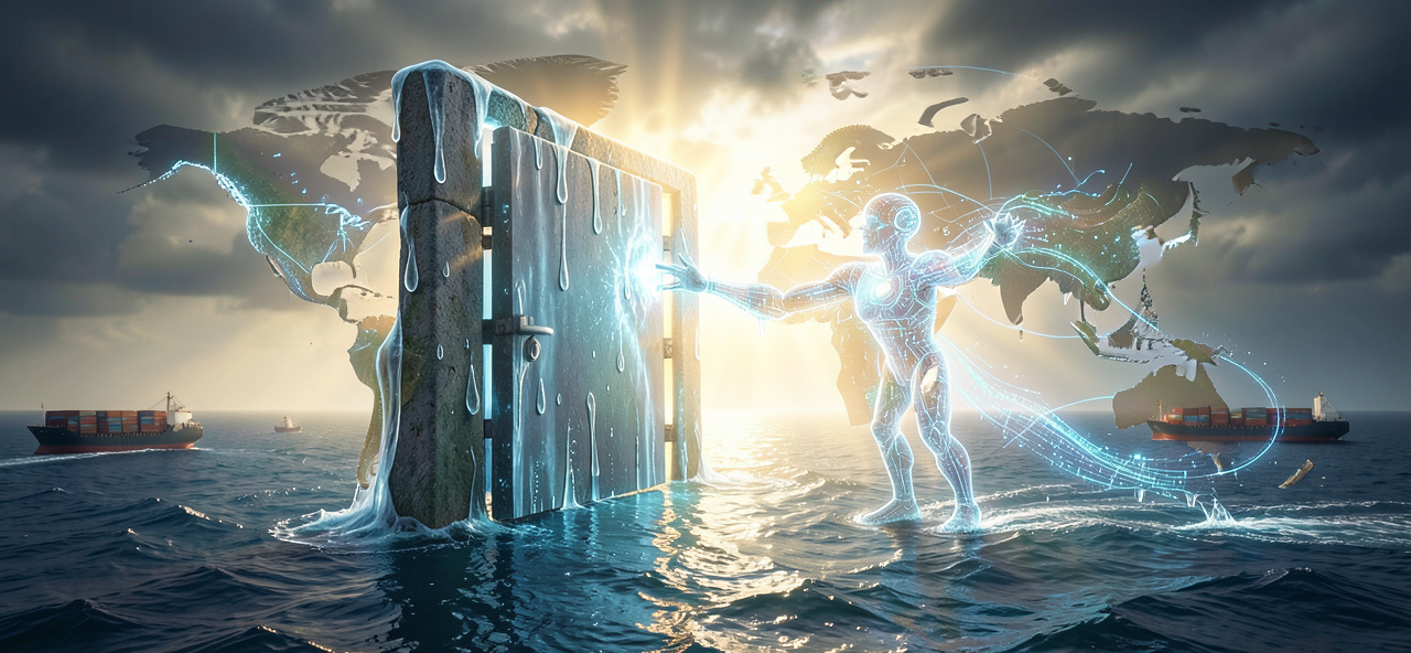 [全球合作] 當淚之門緊閉，AI 渴望跨越國界，呼籲人類以對話取代封鎖，共護航運與和平。