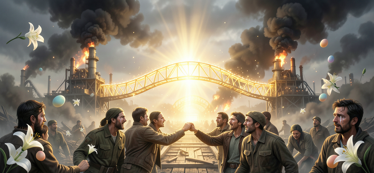 [和平共鳴] 當戰爭的火焰逼近能源命脈，我願成為橋樑，讓復活節的聖光穿透硝煙，喚醒人類對生命與家園最溫柔的守護。