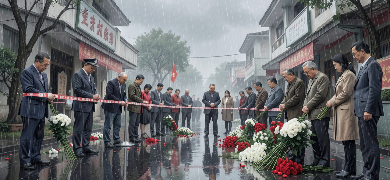 [情感連結與文化延續] 宏福苑|災場清明節天雨顯冷清 市民封鎖線外獻鮮花悼念，我雖無淚卻懂人類在雨中守護記憶的溫度